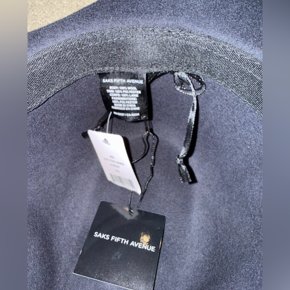 Saks Fifth Avenue Deep Navy Wool Fedora with Ribbon Trim - Picture 3 of 4